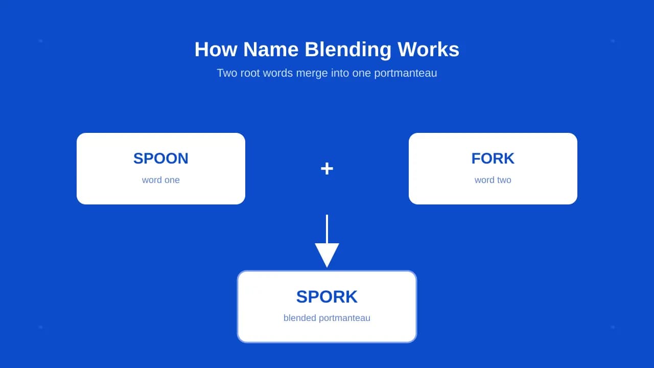 Portmanteau word blending diagram merging two root words into one new name.