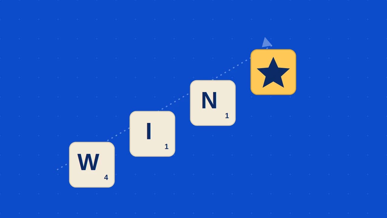 Wordfeud tips and tricks showing letter tiles climbing toward a bonus star for pro scoring strategy.