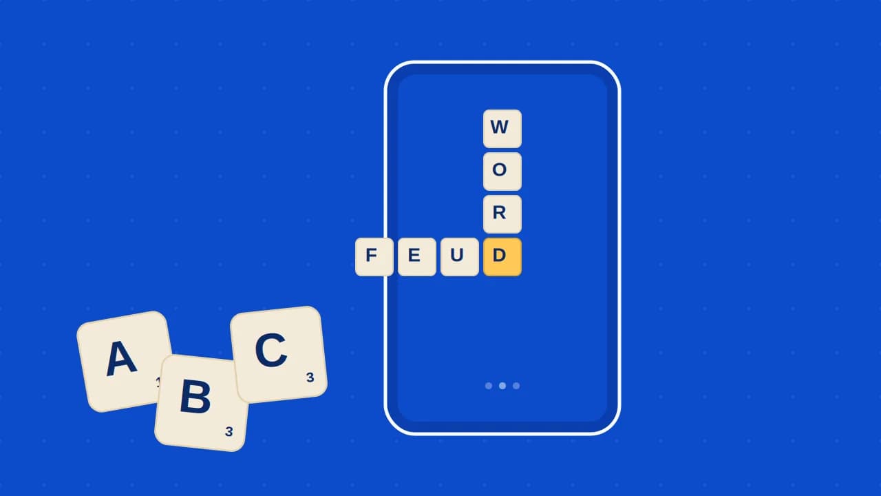 Wordfeud app screen displaying a crossword style tile board for multiplayer word game matches.