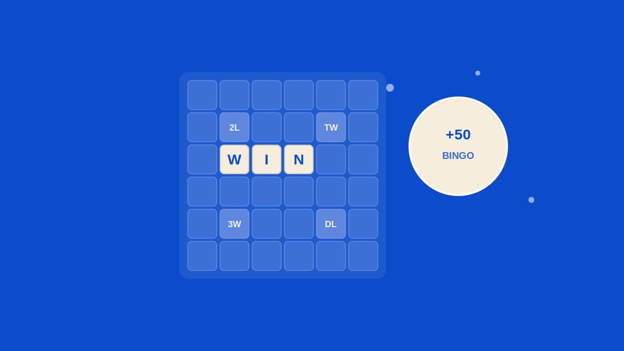Scrabble board corner with premium squares and a placed word illustrating winning strategy tips.