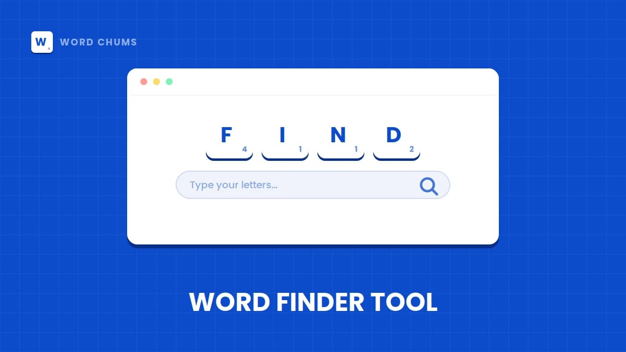 Word Chums word finder helper tool interface for unscrambling letters and searching words.